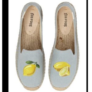Soludos Light Blue Canvas Espadrilles with Yellow Lemon Embroidery